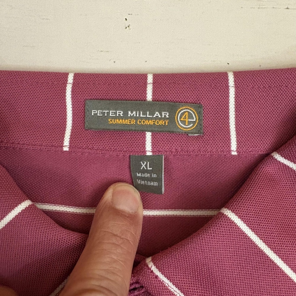 Peter Millar Summer Comfort Polo Shirt Mens XL Pink Striped Golf Pocket - Picture 4 of 13